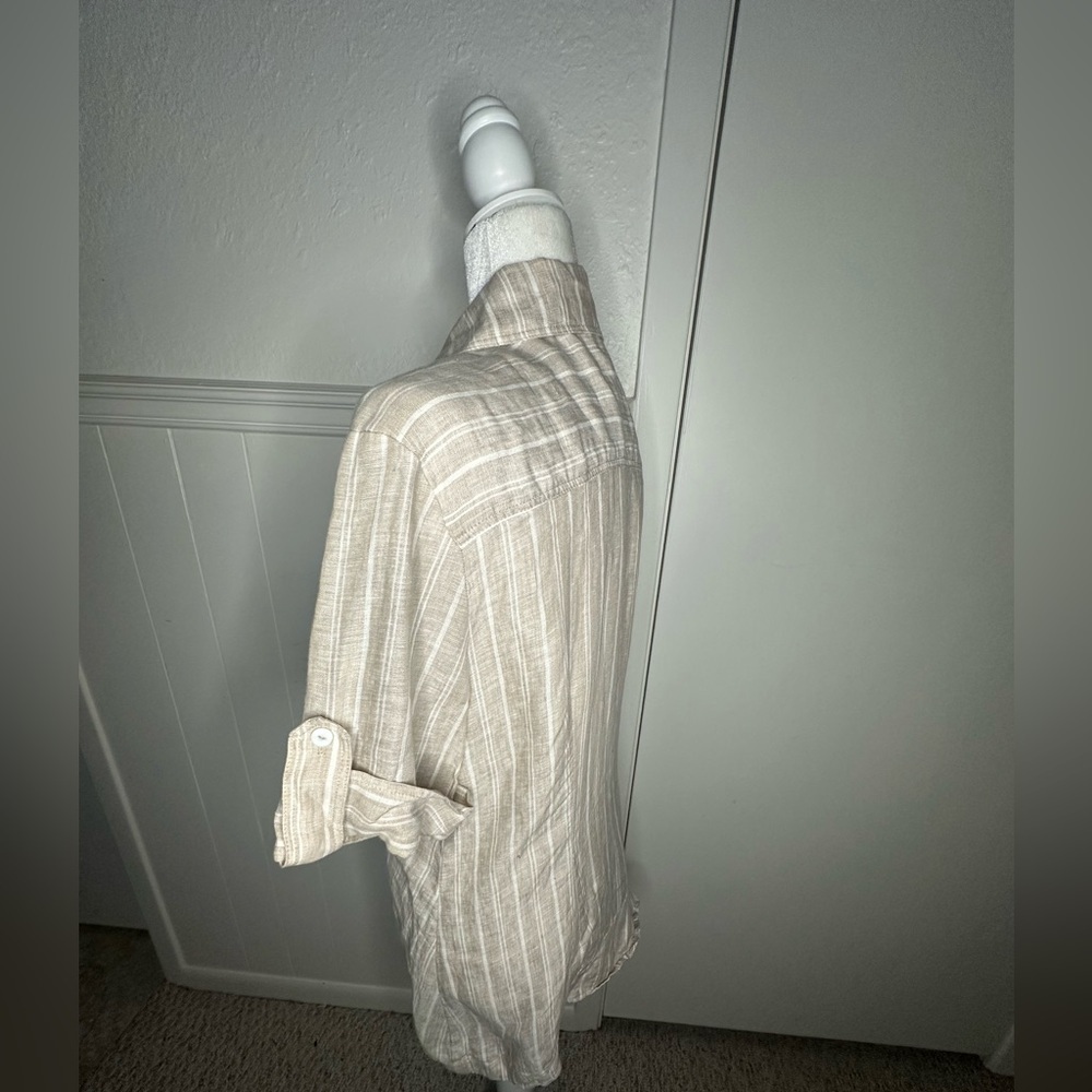 Finley Cream Casual Button Down Shirt with Textured Stripes size XL - Picture 4 of 9